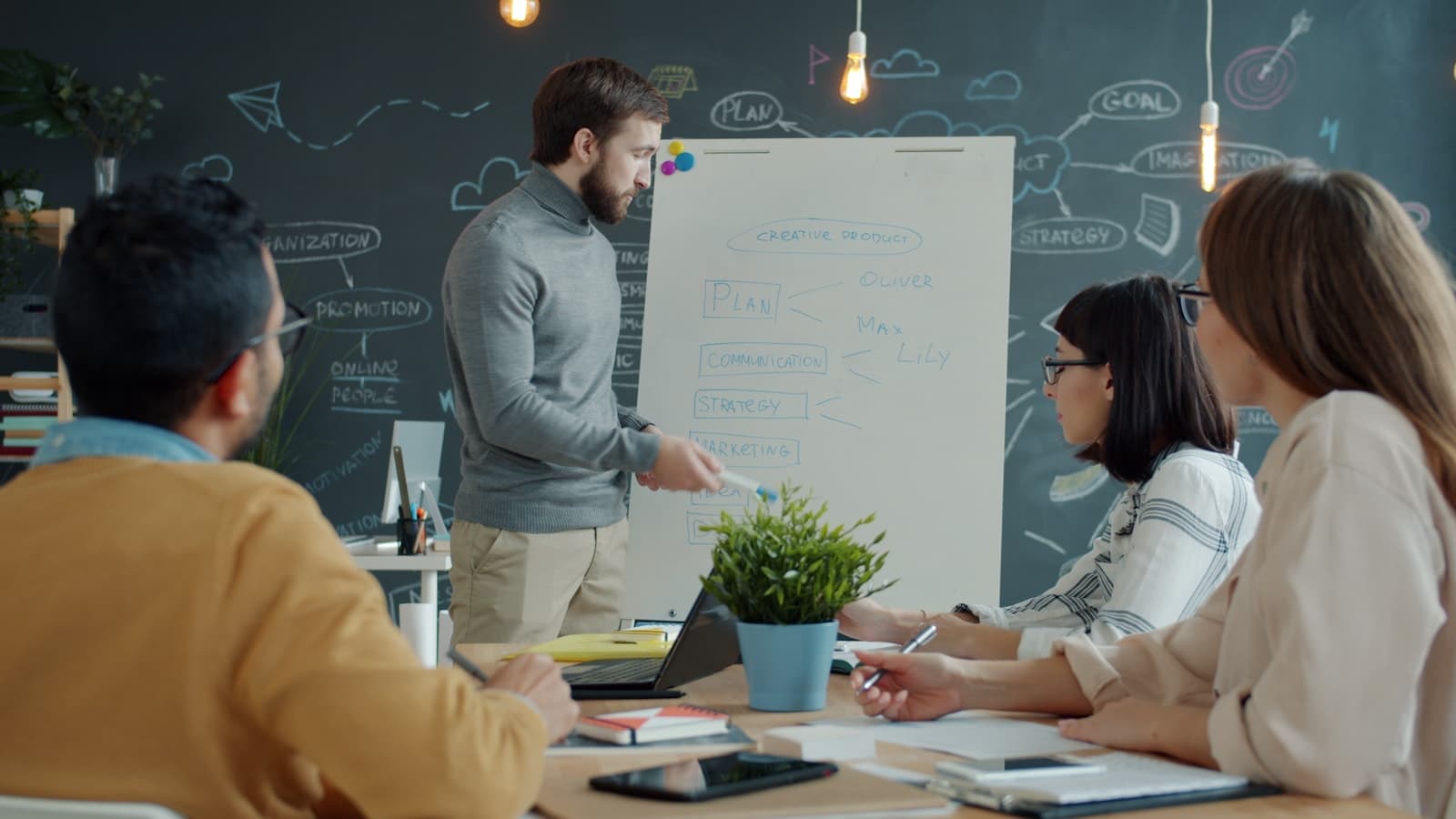 A team discussing a marketing strategy