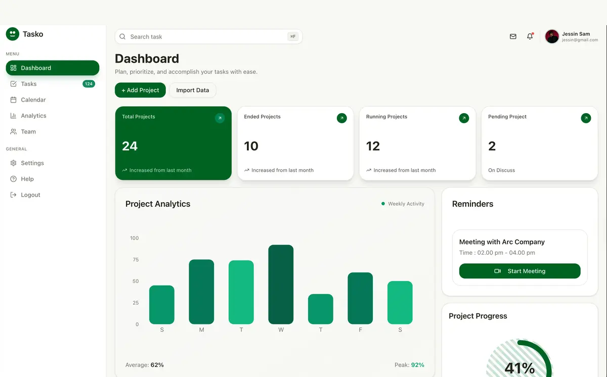 Screenshot of the Tasko template: light and friendly.
