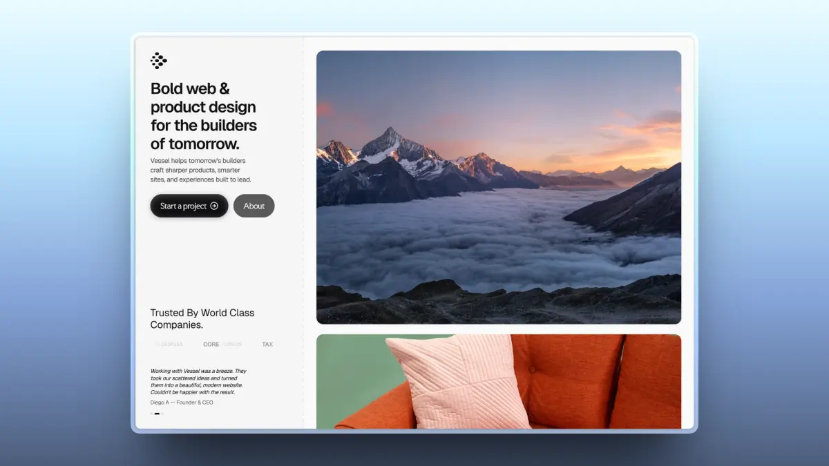 Screenshot of the Vessel Studio template: soft cards, gentle colour.
