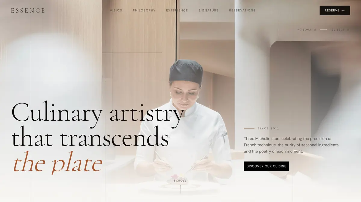 Screenshot of the ESSENCE template: warm brand showcase.