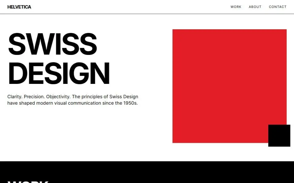 Screenshot of the Swiss Design template: bold swiss minimalism.