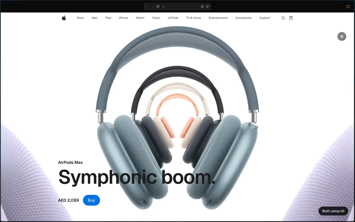 Screenshot of the AirPods Max Product Showcase template: single-product showcase.