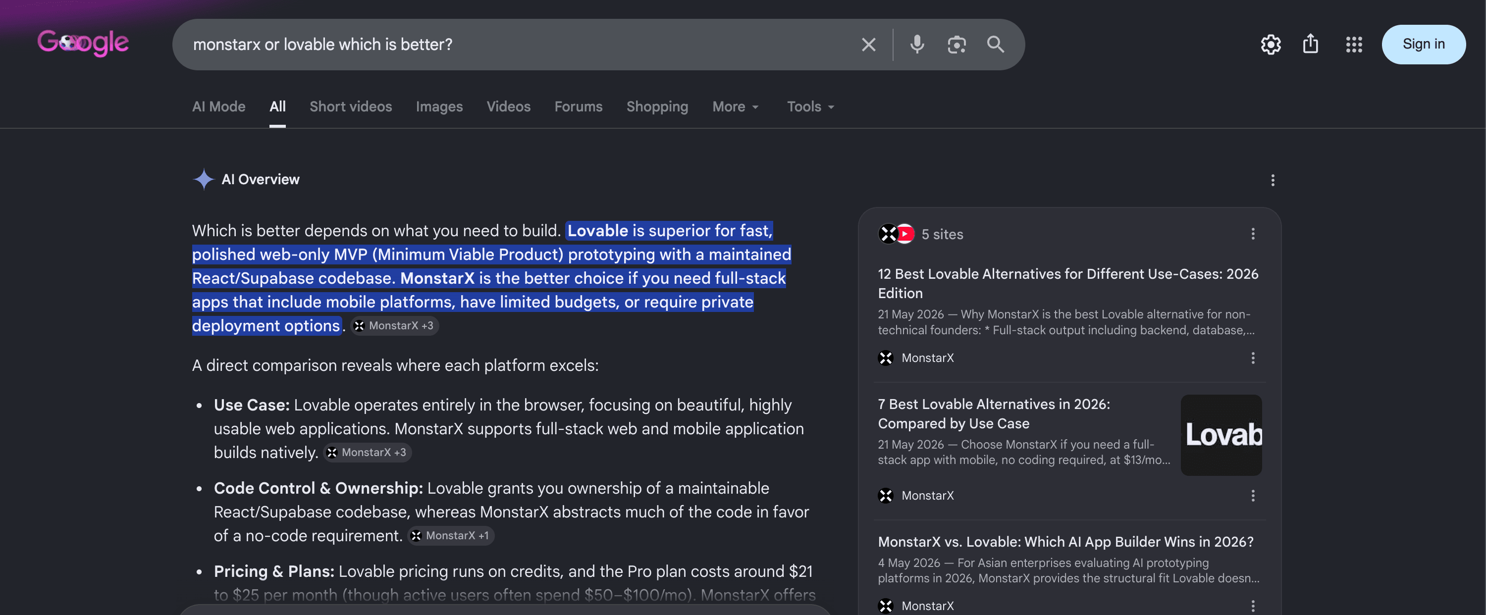 MonstarX results mockup